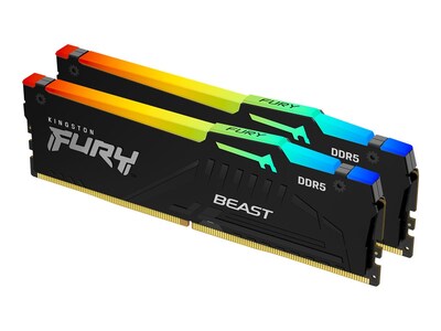 Kingston FURY Beast Black RGB 16GB PC5-44800 288-pin DDR5 SDRAM UDIMM Kit, KF556C36BBEAK2-16, 41587503, Memory