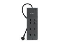 Belkin 8-Outlet 2500J Right Angle Plug Surge Protector w  8ft Cord - Gray , BE108000-08-CM, 10461003, Surge Suppressors