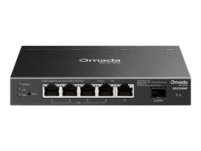 TP-LINK Omada 6 Port PoE Switch, SG2206MP, 42072126, Network Switches