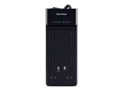 CyberPower 8-Outlet NEMA 5-15R Surge Protector w 6ft Cord and USB-A + USB-C Ports, Black, CSP806UC18 , 42095507, Surge Suppressors CyberPower 8-Outlet NEMA 5-15R Surge Protector w 6ft Cord and USB-A + USB-C Ports, Black, CSP806UC18 , 42095507, Surge Suppressors