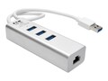 Tripp Lite USB 3.0 SuperSpeed to Gigabit Ethernet NIC Ntwk Adapter, 3 Port USB 3.0 Hub, U336-U03-GB, 17529058, Adapters & Port Converters