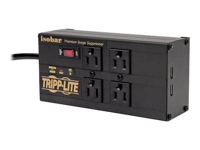 Tripp Lite Isobar 4-Outlet Surge Protector, 8 ft. Cord, Right-Angle Plug, 3330 J, (2) USB Ports, Metal Housing, IBAR4ULTRAUSBB, 36234175, Surge Suppressors Tripp Lite Isobar 4-Outlet Surge Protector, 8 ft. Cord, Right-Angle Plug, 3330 J, (2) USB Ports, Metal Housing, IBAR4ULTRAUSBB, 36234175, Surge Suppressors