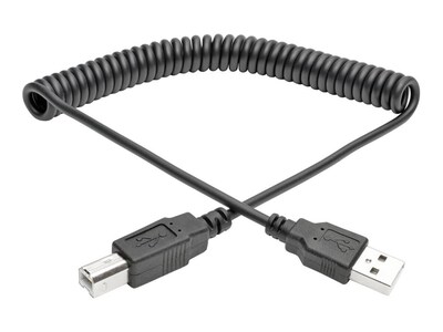 Tripp Lite USB 2.0 Hi-Speed Type A to Type B M M Coiled Cable, Black, 10ft, U022-010-COIL, 32581583, Cables