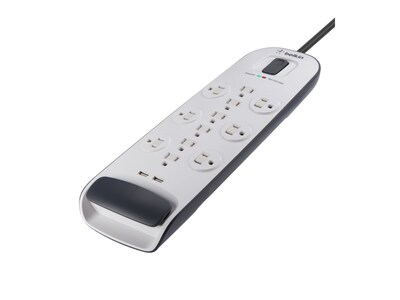 Belkin 12-Outlet 3996J Right Angle Plug 2xUSB-A Surge Protector w  6ft Cord - White Gray , BV112050-06, 17374607, Surge Suppressors