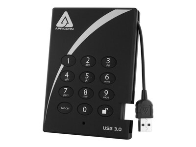 Apricorn 2TB AES-XTS Padlock Secure USB 3.0 256-bit Encrypted External Hard Drive (TAA Compliant), A25-3PL256-2000, 17790897, Hard Drives - External