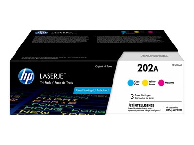 HP 202A (CF500AM) Cyan Magenta Yellow Original LaserJet Toner Cartridges (3-pack), CF500AM, 37356431, Toner and Imaging Components - OEM