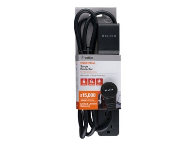 Belkin 6-Outlet 720J Rotating Plug Surge Protector w  6ft Cord - Black , BSE600-06BLK-WM, 14432496, Surge Suppressors