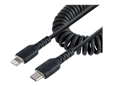 StarTech.com USB-C to Lightning MFi Certified Coiled TPE Charger Cable, Black, 1m, RUSB2CLT1MBC, 41382740, Cables