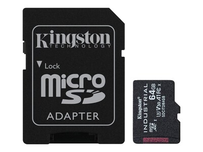 Kingston 64GB Industrial MicroSDXC UHS-I V30 A1 Card with SD Adapter, Class 10, SDCIT2/64GB, 41306070, Memory - Flash Kingston 64GB Industrial MicroSDXC UHS-I V30 A1 Card with SD Adapter, Class 10, SDCIT2/64GB, 41306070, Memory - Flash