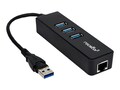 Rocstor 3Port USB 3.0 Hub with Gigabit Perp10 100 1000 Ethernet NIC , Y10A179-B1, 36552317, USB & Firewire Hubs