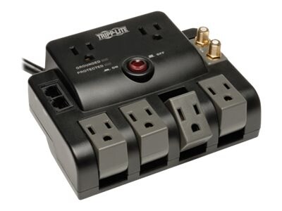 Tripp Lite Surge Protector 120V (6) Outlets (4 Rotating) 1440 Joules 6ft Cord Phone Network Coax, TLP606RNET, 15785411, Surge Suppressors Tripp Lite Surge Protector 120V (6) Outlets (4 Rotating) 1440 Joules 6ft Cord Phone Network Coax, TLP606RNET, 15785411, Surge Suppressors