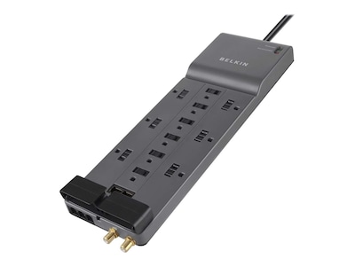 Belkin 12-Outlet 4120J Right Angle Surge Protector w 8ft Cord - Tel + Coax Prot - Gray (3-pack), BE112234-103PK, 41517158, Surge Suppressors Belkin 12-Outlet 4120J Right Angle Surge Protector w 8ft Cord - Tel + Coax Prot - Gray (3-pack), BE112234-103PK, 41517158, Surge Suppressors