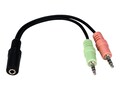 QVS 3.5mm F M M Speaker Microphone Headset Splitter, 6, CC400FMY-M, 31034385, Adapters & Port Converters