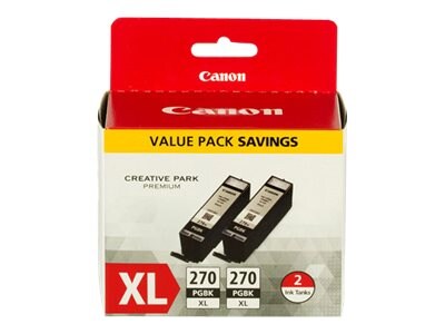 Canon PGI-270 XL Pigment Black Twin Ink Pack, 0319C005, 33704557, Ink Cartridges & Ink Refill Kits - OEM
