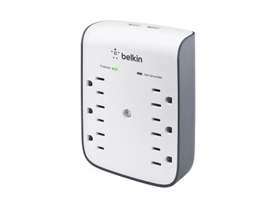 Belkin 6-Outlet 900J Straight Plug 2xUSB-A Surge Protector w  Wall Mount - White Gray , BSV602TT, 31057510, Surge Suppressors