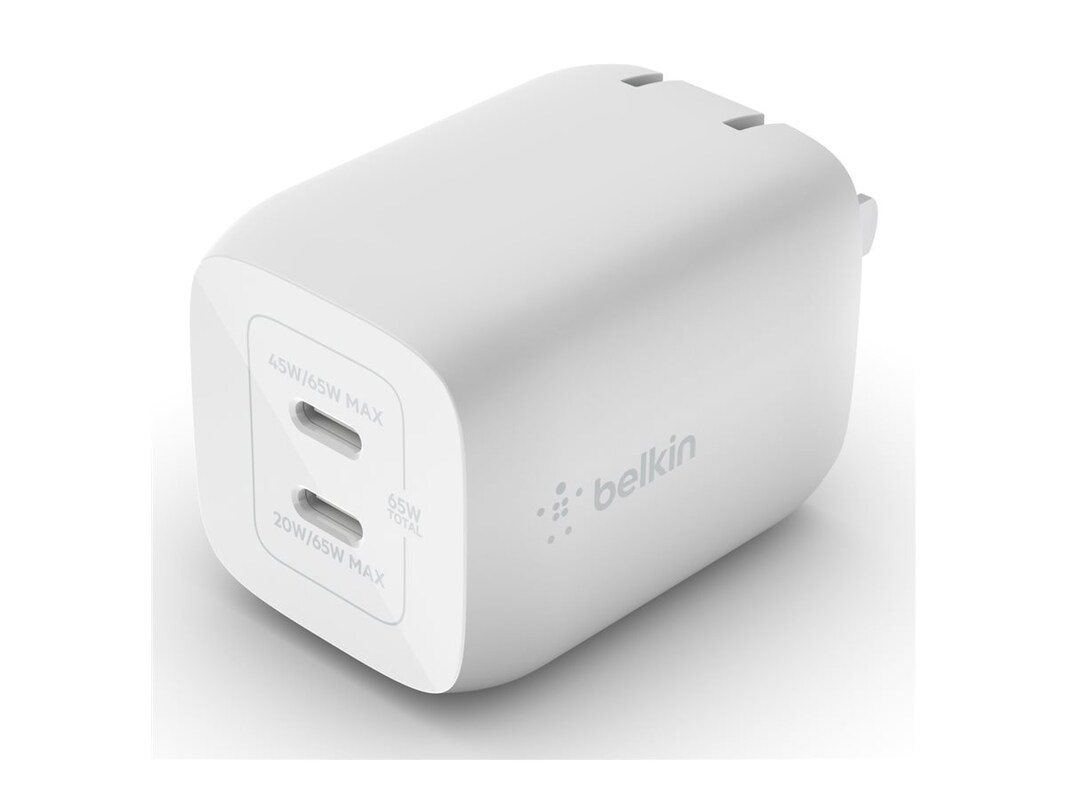 Belkin 65W Portable Dual-Port 2xUSB-C (45W + 20W) GaN Wall (WCH013DQWH)