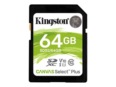 Kingston 64GB Canvas Select Plus SDXC Flash Memory Card, Class 10, SDS2/64GB, 37690666, Memory - Flash