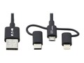 Tripp Lite Universal USB-A to Lightning, USB Micro-B and USB-C Sync Charge Cable, Black, 6ft, M101-006-LMC-BK, 38400510, Cables