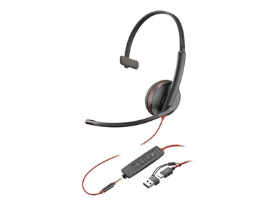 HP Poly BlackWire 3215 USB-C Headset w  USB-C A Adapter, 8X227A6, 41765188, Headsets (w/ microphone)