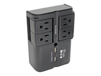 Tripp Lite Protect It! Surge Suppressor Direct Plug-In, 1080 Joules, (4) Rotatable Outlets, 3.4A USB Charger, SK40RUSBB, 17846088, Surge Suppressors Tripp Lite Protect It! Surge Suppressor Direct Plug-In, 1080 Joules, (4) Rotatable Outlets, 3.4A USB Charger, SK40RUSBB, 17846088, Surge Suppressors