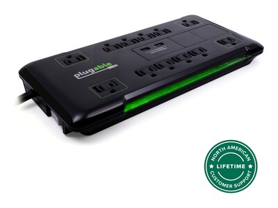 Plugable Surge Protector Power Strip , USB w  12 AC Outlets , 10.5W 2-Port USB Charger , 25 ft ext cord, PS12-USB25, 41610978, Power Strips