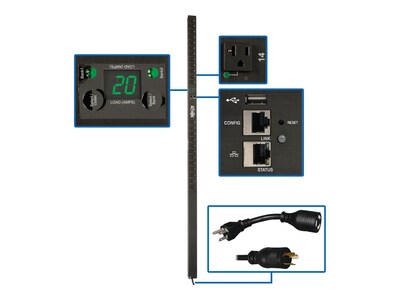 Tripp Lite Switched 0U PDU 1.9kW 120V 20A, 5-20P L5-20P Input, (24) 5-15 20R Outlets, LX, TAA, PDUMVR20NETLX, 34891251, Power Distribution Units