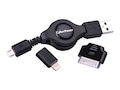 CyberPower USB 2.0 to Micro USB Retractable Cable. 2.5ft with Lightning and 30-pin Dock Adapters, CPU3RTAKT, 32398236, Cables