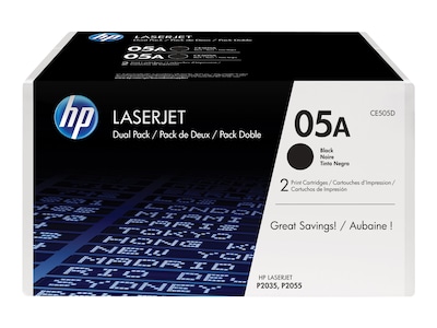 HP 05A (CE505D) Black Original LaserJet Toner Cartridges (2-pack), CE505D, 12829705, Toner and Imaging Components - OEM