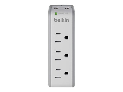 Belkin 3-Outlet 918J Rotating Plug 2xUSB-A Mini Surge Protector w  Wall Mount - White , BST300, 34494070, Surge Suppressors