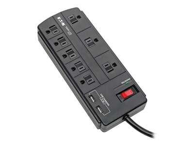 Tripp Lite 1200J (8) Outlet Surge Protector w  2 USB Ports (2.1A Shared), 8ft. Cord, Black, TLP88USBB, 36234255, Surge Suppressors