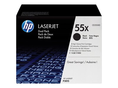HP 55X (CE255XD) High Yield Black Original LaserJet Toner Cartridges (2-pack), CE255XD, 12277808, Toner and Imaging Components - OEM