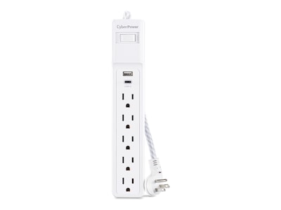 CyberPower 5-Outlet 1 USB-A 1 USB-C Surge Protector with 4ft cord, White, P504UC, 41748202, Surge Suppressors CyberPower 5-Outlet 1 USB-A 1 USB-C Surge Protector with 4ft cord, White, P504UC, 41748202, Surge Suppressors
