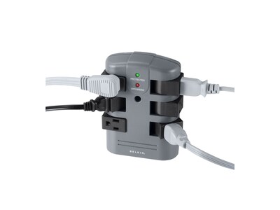 Belkin 6-Outlet 1080J Straight Plug Pivot-Plug Surge Protector w  Wall Mount - Gray , BP106000, 7083291, Surge Suppressors
