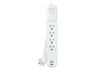 CyberPower 4-Outlet NEMA 5-15R Surge Suppressor w 2x USB-A and 3ft Cord, White, P403URC1 , 42094940, Surge Suppressors CyberPower 4-Outlet NEMA 5-15R Surge Suppressor w 2x USB-A and 3ft Cord, White, P403URC1 , 42094940, Surge Suppressors