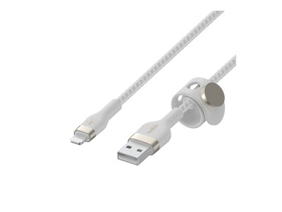 Belkin 20W 480 Mbps USB-A to Lightning M M Silicone Braided Cable, White, 3m, CAA010BT3MWH, 41341903, Cables