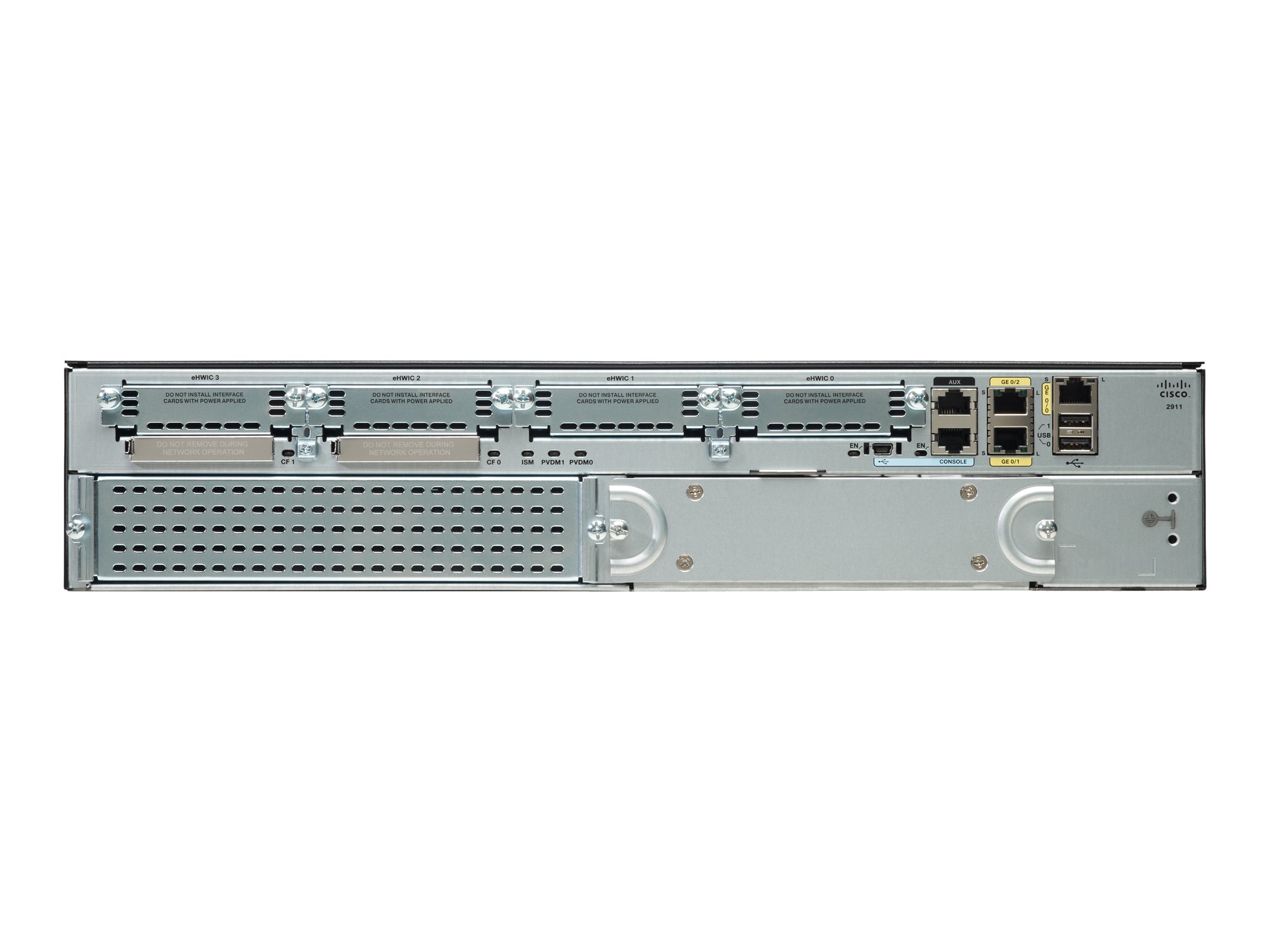 Cisco 2911 w 3 Onboard GE, 4 EHWIC Slots, 2 DSP Slots, 1 ISM Slot, 256MB  CF, 512MB DRAM, IP Base