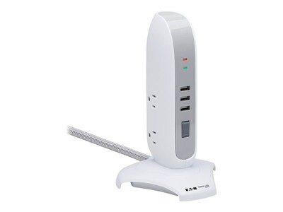 Tripp Lite Surge Protector Tower, 5-Outlet, 3 USB Type-A Ports, 5-15P Plug, 1200 Joules, White, TLP66USB, 41209820, Surge Suppressors