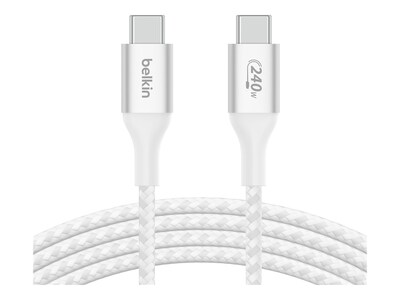 Belkin 240W BootCharge USB-C to USB-C M M Braided Nylon Cable, 480Mbps, White, 2m, CAB015BT2MWH, 41690776, Cables