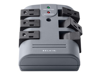 Belkin 6-Outlet 1080J Straight Plug Pivot-Plug Surge Protector w  Wall Mount - Gray (5-pack), BP106000-5PK, 41517156, Surge Suppressors
