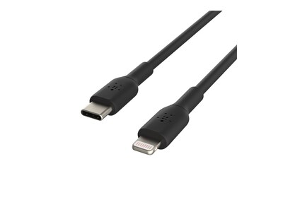 Belkin 18W 480 Mbps USB-C to Lightning M M PVC Cable, Black, 1m, CAA003BT1MBK, 41122518, Cables
