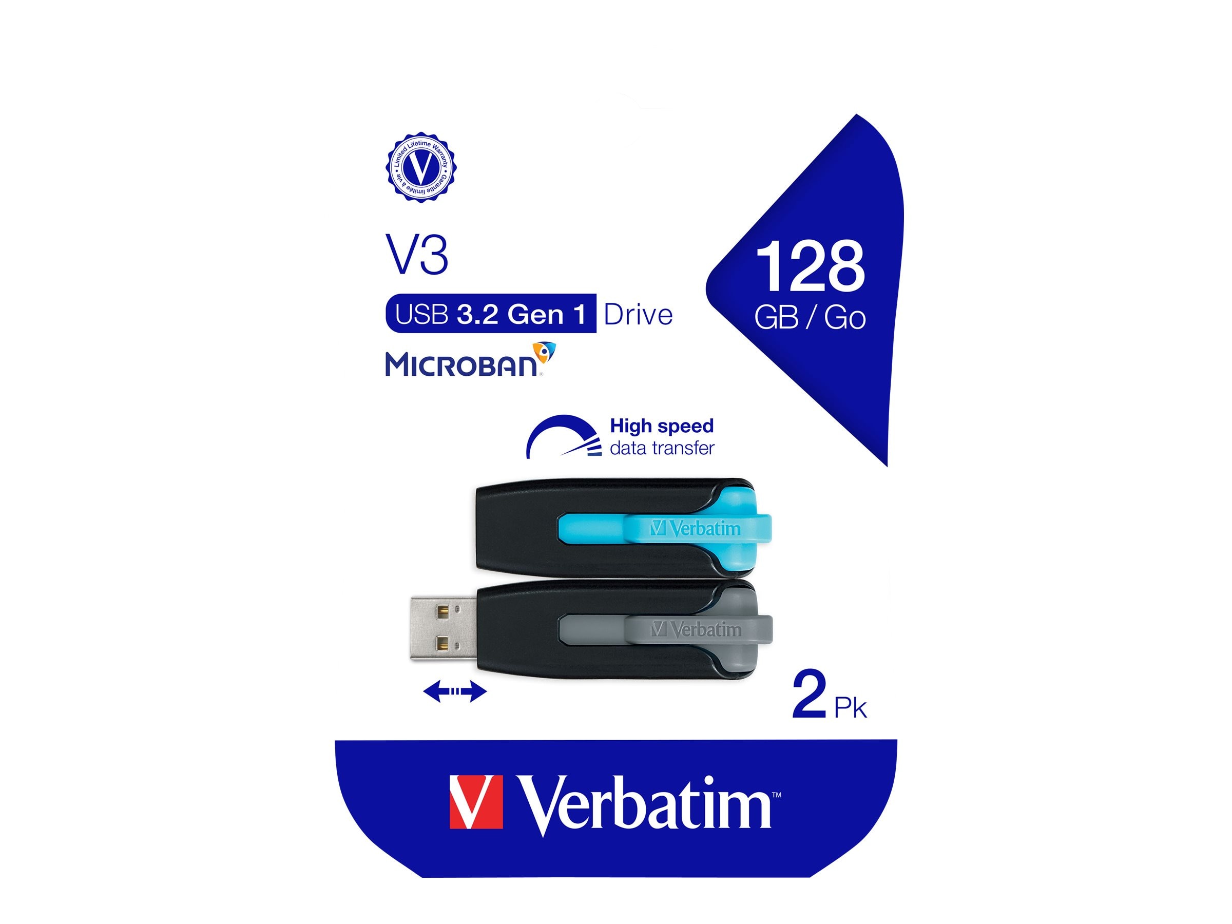 Verbatim 128GB Store 'n' Go V3 USB 3.0 Flash Drives (2-pack Blue