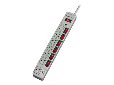 Tripp Lite ECO-Surge 7-Outlet Surge Protector,6ft cord, 1080 Joules, (6) Individually Controlled Outlets, Gray, TLP76MSG, 13420645, Surge Suppressors