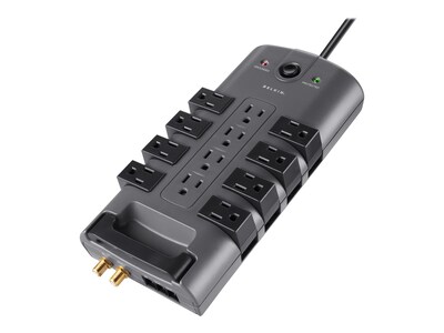 Belkin 12-Outlet 4320J Straight Pivot-Plug Surge Protector w  8ft Cord - Tel Prot - Gray , BP112230-08, 7083321, Surge Suppressors