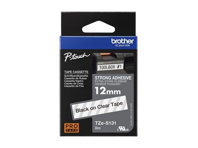 Brother 0.47 x 26' TZeS131 Black on Clear w  Extra Strength Adhesive Tape, TZE-S131, 12529420, Paper, Labels & Other Print Media