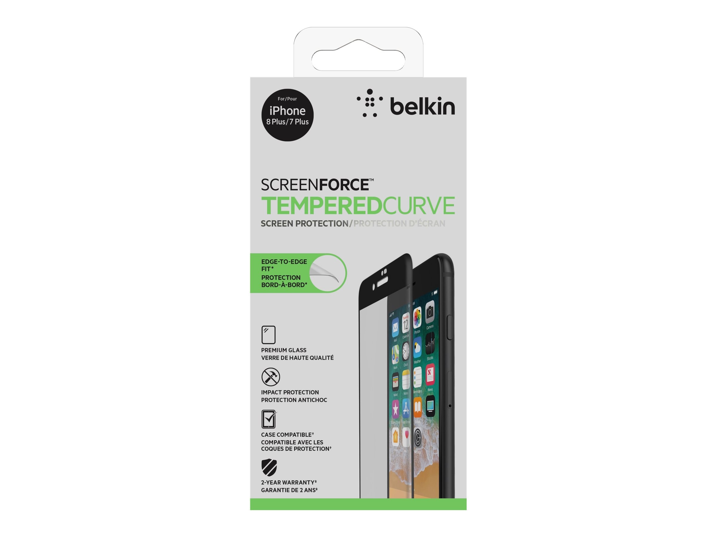 Beeldhouwer van nu af aan Verdienen Belkin SCREENFORCE TemperedCurve Screen Protection for iPhone 8  (F8W855ZZBLK)