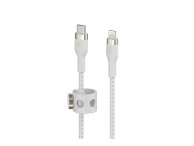 Belkin 20W 480 Mbps USB-C to Lightning M M Silicone Braided Cable, White, 2m, CAA011BT2MWH, 41341906, Cables