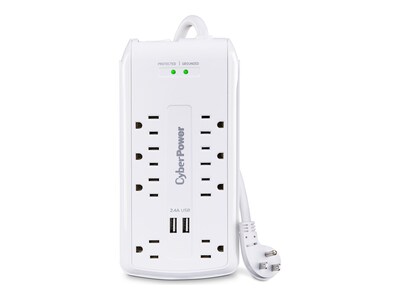 CyberPower 8-Outlet NEMA 5-15R Home Office Surge-Protector Power Strip With 2 USB Ports - White, P806U                         , 42037693, Surge Suppressors