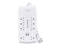 CyberPower 8-Outlet NEMA 5-15R Home Office Surge-Protector Power Strip With 2 USB Ports - White, P806U , 42037693, Surge Suppressors CyberPower 8-Outlet NEMA 5-15R Home Office Surge-Protector Power Strip With 2 USB Ports - White, P806U , 42037693, Surge Suppressors
